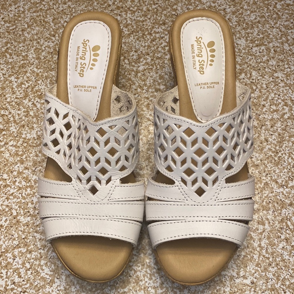 Spring Step white leather upper wedge sandals size 37 (fits like 6.5) new no box